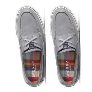 Mens Sperry Gray Boat Shoes Top Slider with Moc-Toe Design 9 Used White Laces